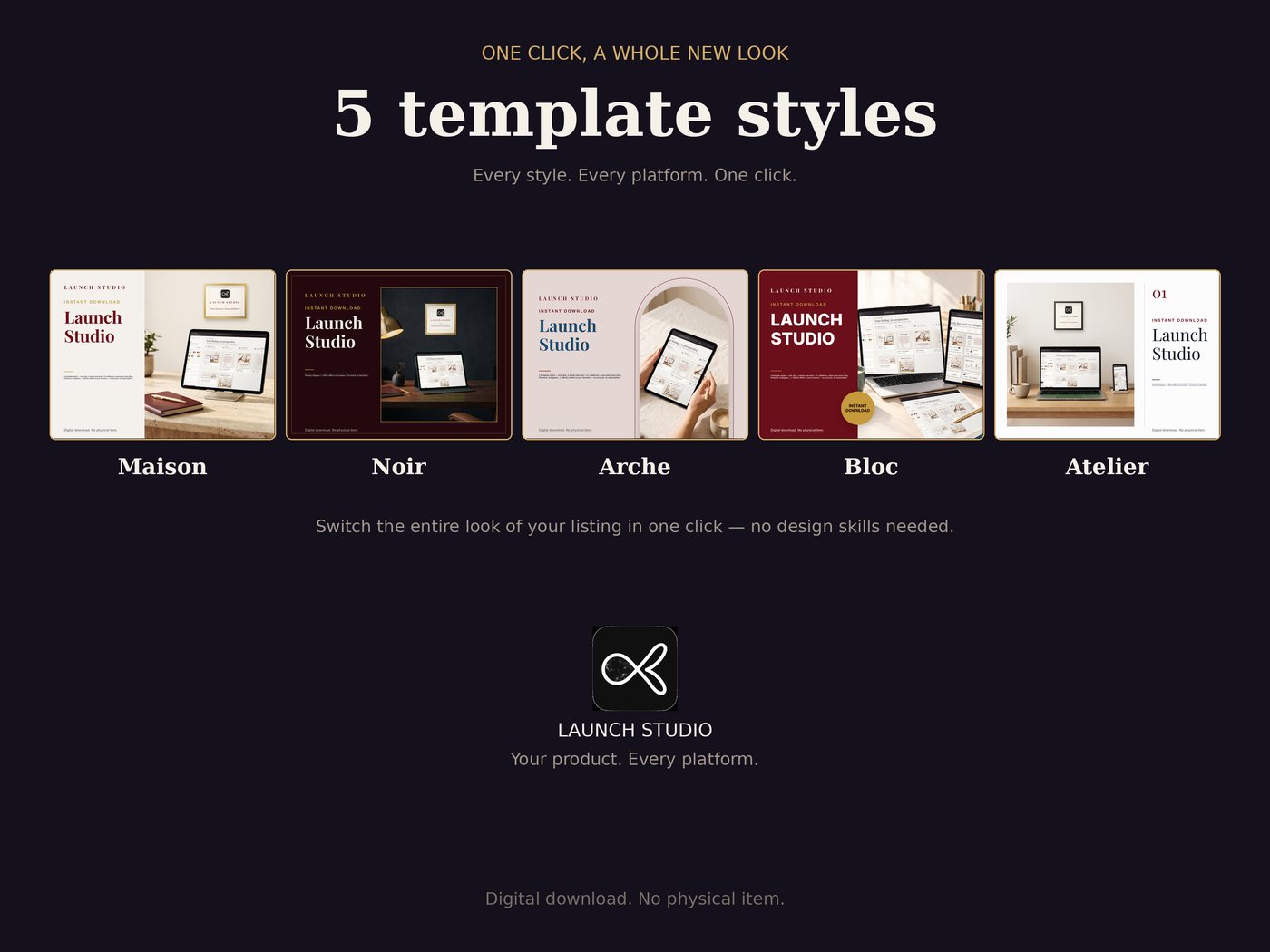Launch Studio showing all 5 listing image template styles